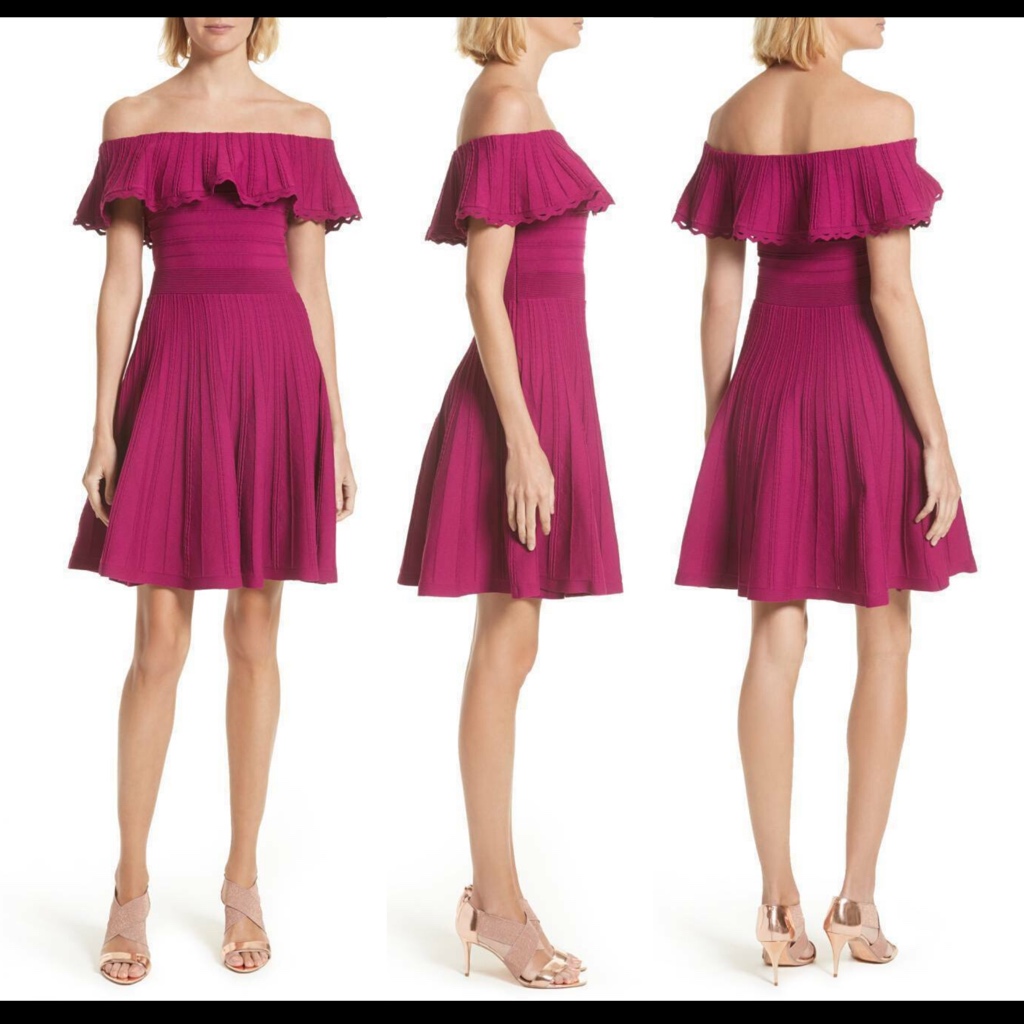 New Ted Baker 'Dilpree' Off The Shoulder Skater Dress [Sz 1 In Tb]
